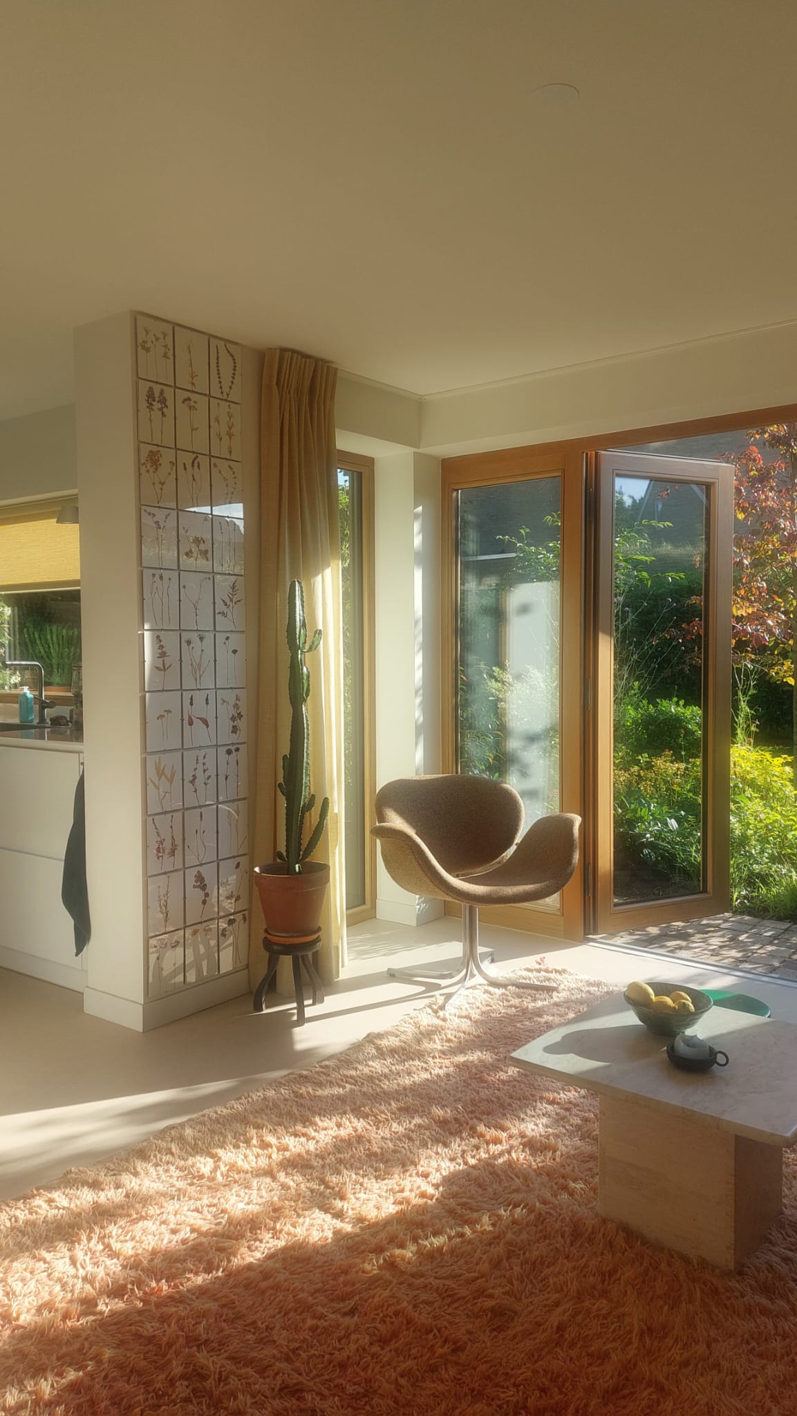 Minimalistisch interieur met cactus en designer stoel